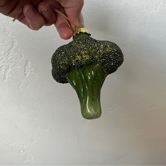 Vintage Glass Broccoli vegetable glass Christmas Ornament glitter sparkle green - Picture 12 of 14